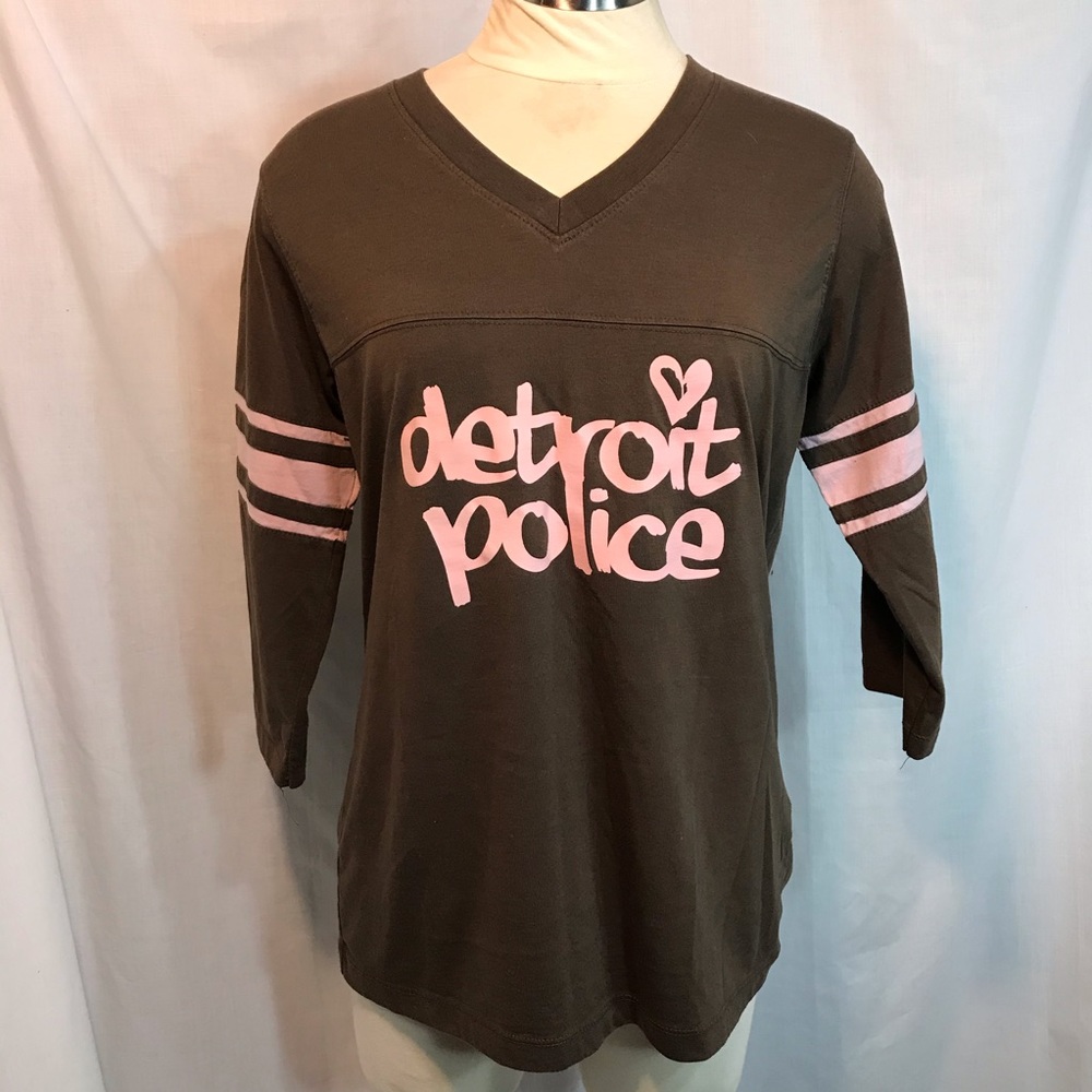 Detroit Police Shirt Baseball Tee 3/4 Sleeve VNeck